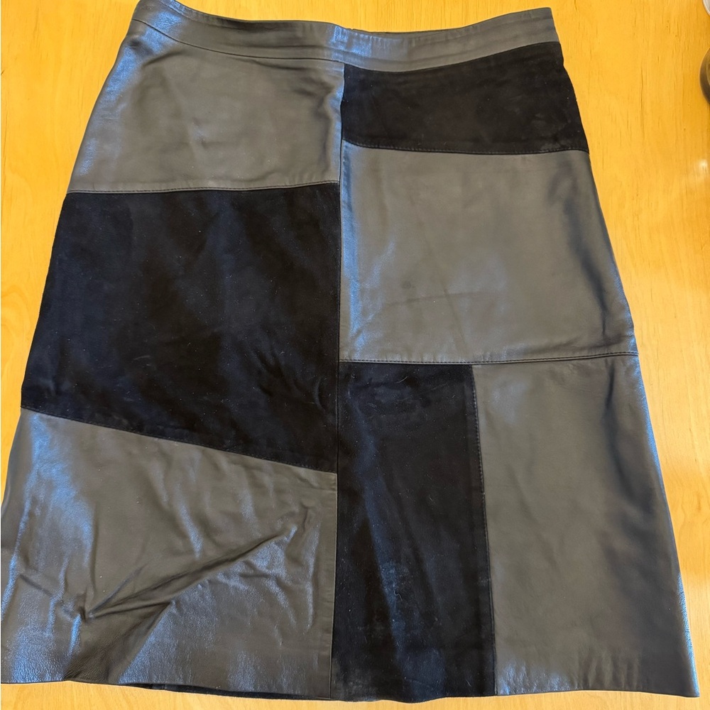 Hugo Boss Black Leather and Suede Pencil Skirt